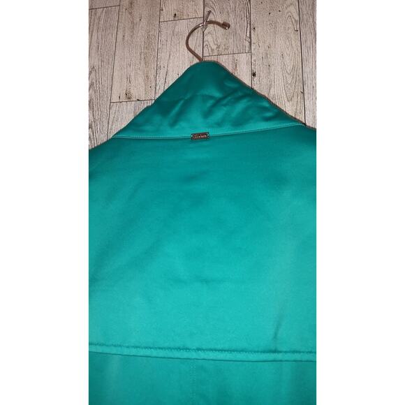 St. John Woman Teal Green Windbreaker Size L Zipper Snaps Pockets FLAW SNAGS - Picture 7 of 16